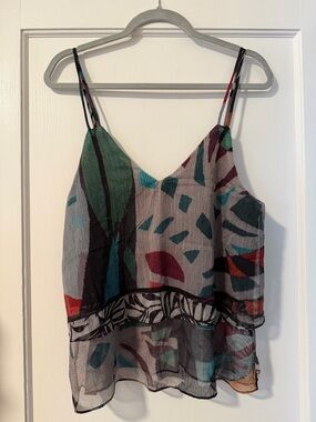 Sheer Multicolor Printed Spaghetti Strap Cami Top